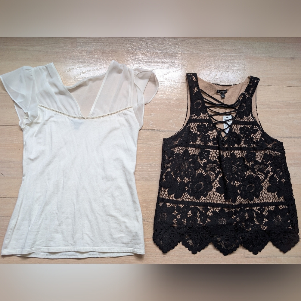 2 Express White and Black Lace Blouses